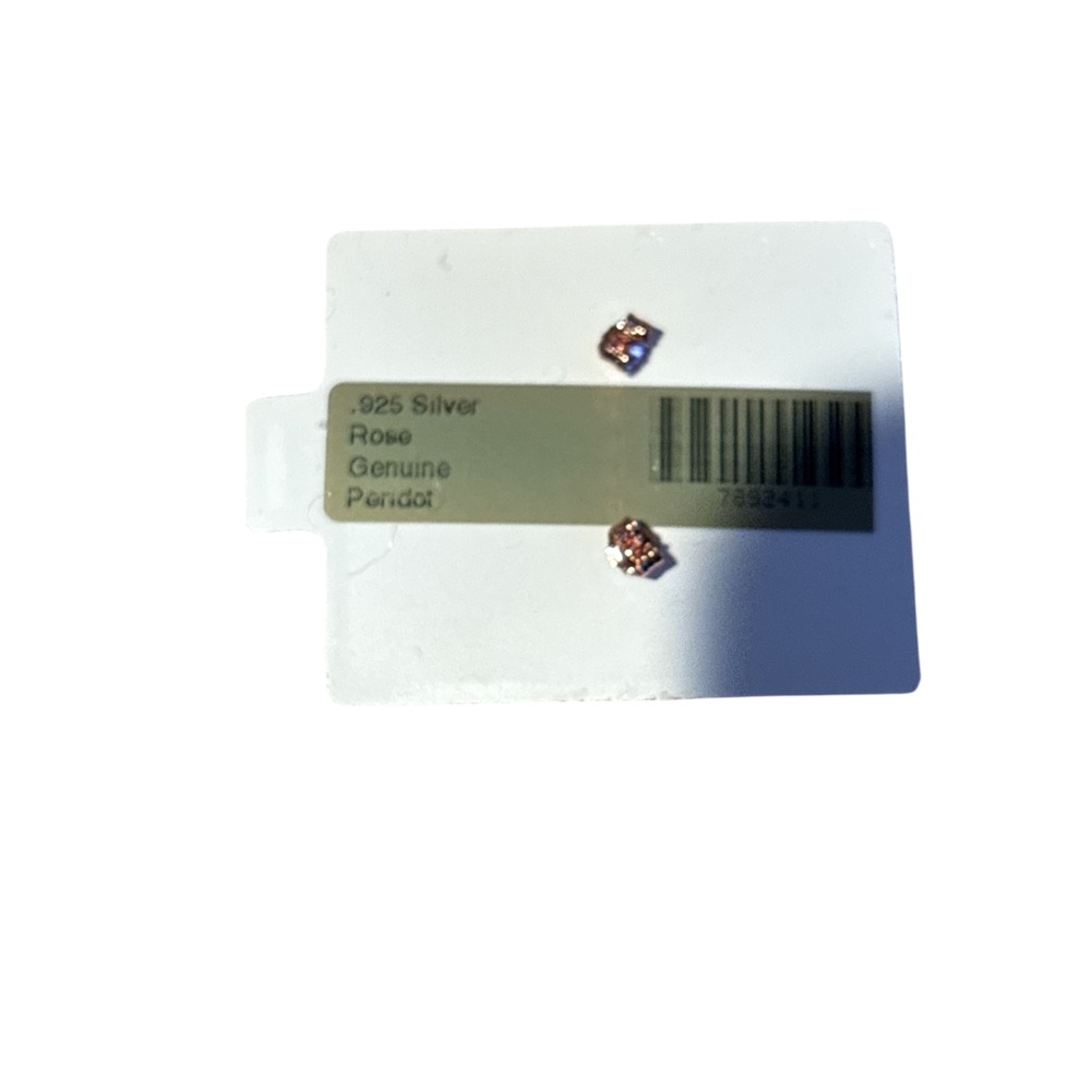 Sterling Silver Rose Gold Plated Genuine Peridot Stud Earrings - Picture 3 of 3